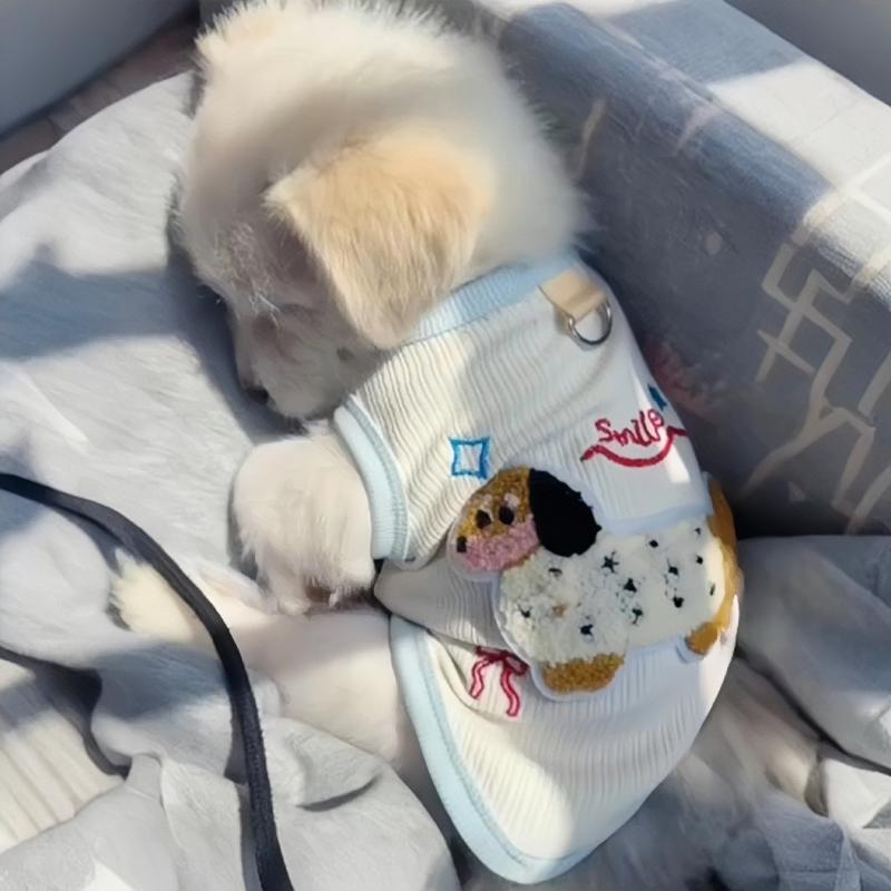 犬用 服 春夏 かわいい カラフル 背心 テディ ビーグル 小型犬 服装 涤纶 素材 休闲 スタイル 通用 性別 ブルー ピンク ホワイト グリーン パープル イエロー フラワー 柄 吊り帯 デザイン ベア ヘッド ラビット プリント S M L XL