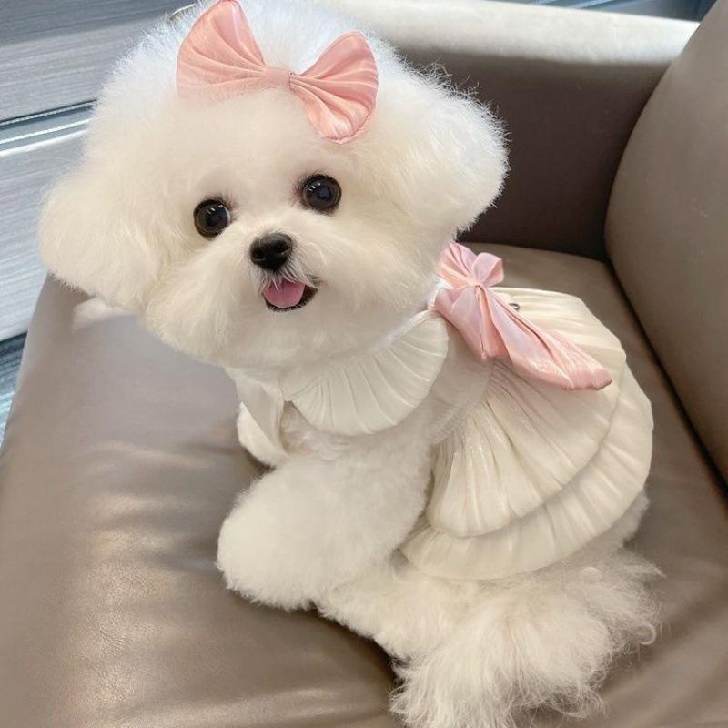 ペット服 犬猫用 女の子向け 夏用 薄手 透気性 軽量 プリンセスドレス スカート 珊瑚フリース素材 かわいい ピンク 赤 アイボリー カジュアル 普段使い 外出 散歩 快適 通気 柔らかい かわいいデザイン プリンセス風 軽やか 動きやすい ペットファ
