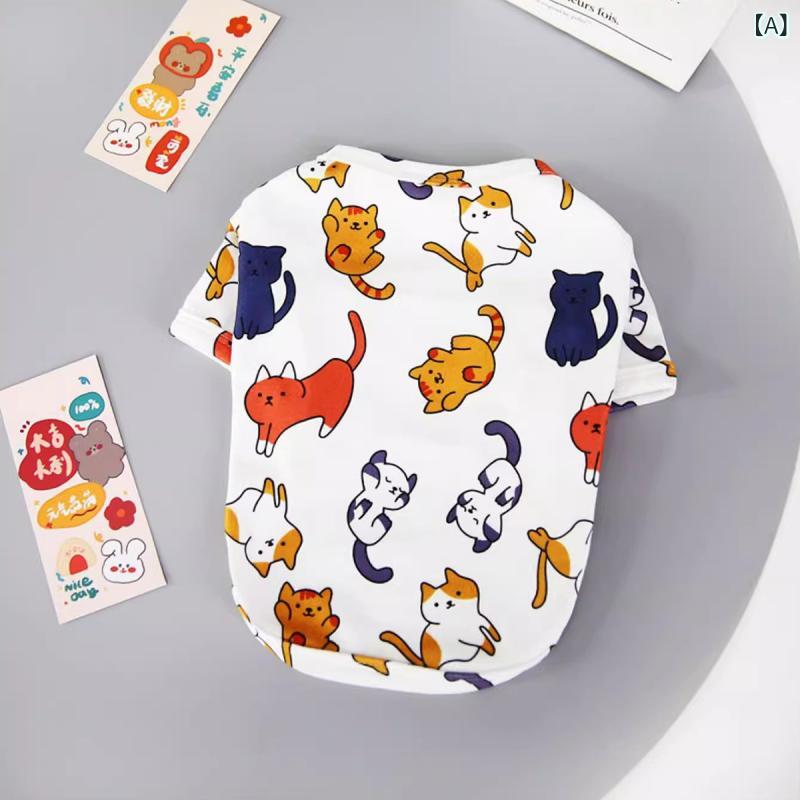 ペット服 ユニセックス 猫 犬用 Tシャツ トップス 動物プリント かわいい カード 柄 コットン風 素材 涤纶 ベース 軽量 伸縮性 夏 春夏 秋 ウィンター 通年 普段使い アウトドア 室内 遊び 散歩 服 服饰 衣類 ファッション アクセサリー カ