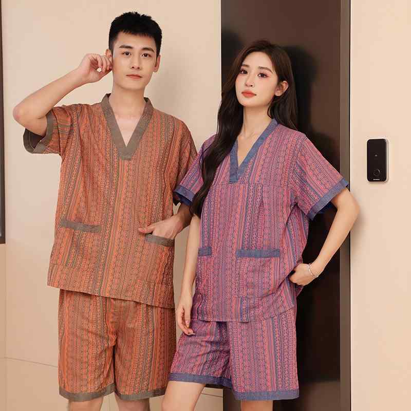 浴衣 女性用 接触冷感 夏用 ゆったり大 サイズ 丸首 切り替え デザイン 紫 柄 オレンジ 柄 韓国風 軽量 吸湿速乾 通気性 良い 部屋着 スタイル