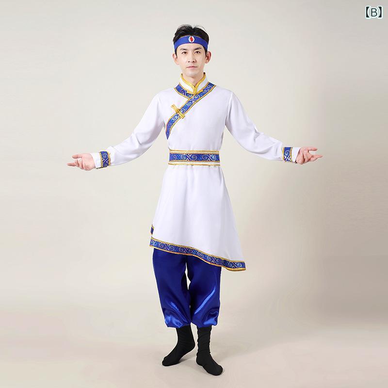 蒙古族 衣装 男性用 民族衣装 セット ダンス 衣装 演出服 伝統 衣装 通年 化繊 混紡 ポリエステル 混紡 刺繍 装飾 ニット 加工 ワインレッド ホワイト ブルー ライトブルー ネイビー 青少年 対応 S M L XL XXL XXXL サイズ
