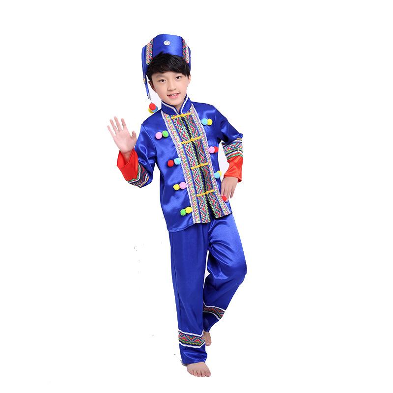 キッズ 民族衣装 ダンス衣装 子供用 苗族 ナシ族 白族 モンゴル族 ハニ族 チベット族 コットン 柔軟素材 夏用 深紺 ブラック セットアップ ステージ衣装 民族風 軽量 吸湿性 通気性 身長90cm 100cm 110cm 120cm 130cm 1(x3)