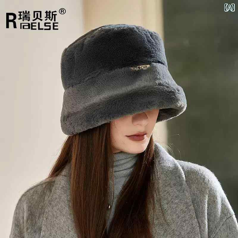 秋冬 女性用 漁夫帽 保暖 加厚 防風 毛绒 深グレー 丸頂 短つば 耳あて 顔周りスッ...