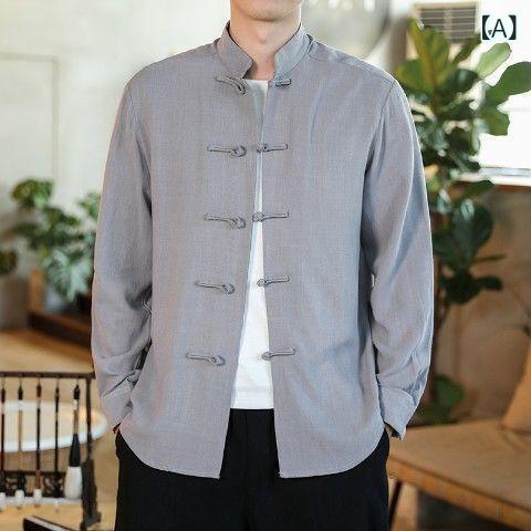 Other - メンズ 中山装 秋冬 長袖 盤ボタン シャツ 唐装 風 リラックス スタイル 大きいサイズ 男性用 居士服 トップス 復古 デザイン コットン リネン 素材 グレー ネイビー ブラック カラー ウール 混 軽量 吸湿速乾 機能 通勤 普段使い 対応 ゆっ