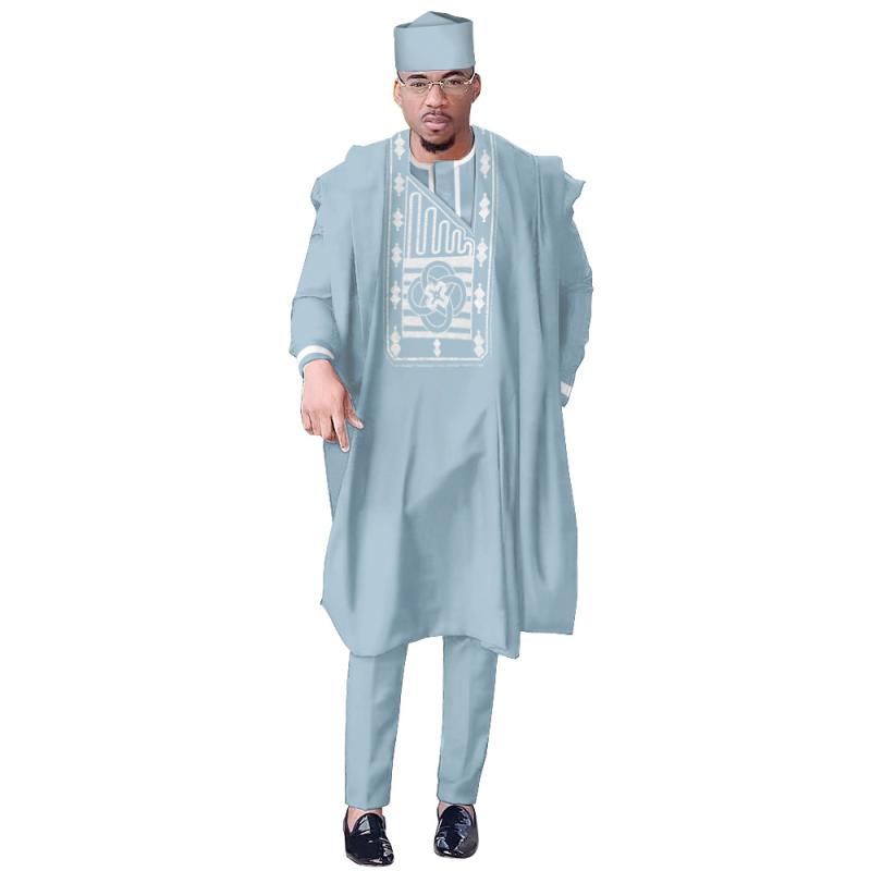 メンズ民族服 長袖刺繍シャツ ロングパンツ 帽子 セット コットン素材 秋冬 日常着 中年向け 印花柄 針織加工 ビジネスカジュアル 軽量..