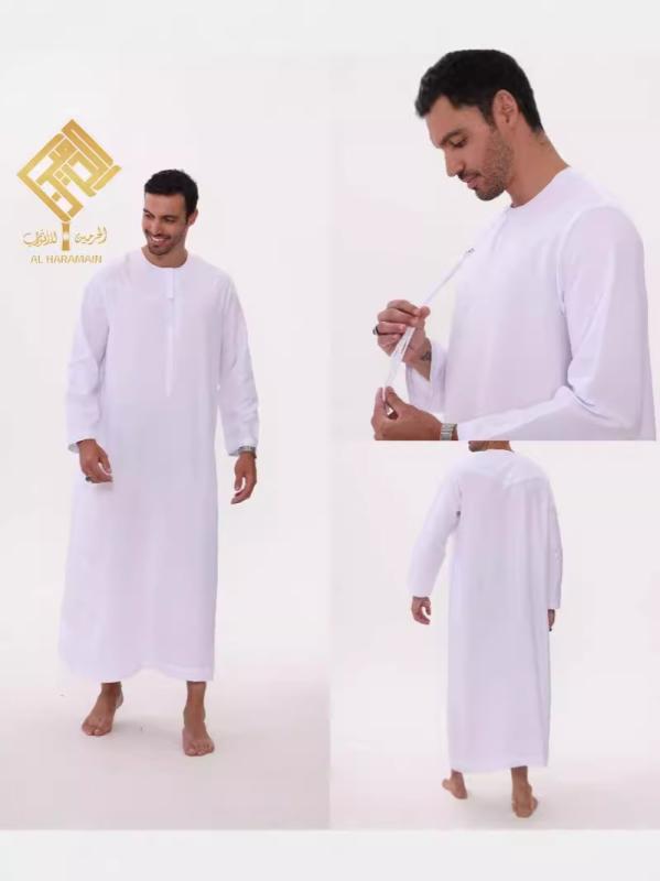 民族服 メンズ ローブ アラビア風 長袍 白 綿混 ポリエステル 素材 ゆったり デザイン 日常 着用 服 トップス シャツ スタイル インディゴ プリント 柄 ゆったり シルエット 軽量 素材 吸湿 速乾 機能 通勤 普段使い 対応 ゆったり フィット