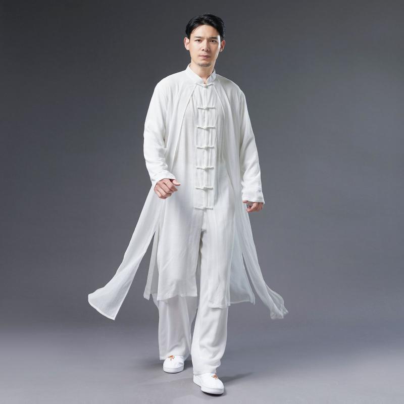 Uramono - 唐装風 メンズ トップス 綿麻 シャツ 七分袖 偽ツーピース 七つボタン ボタン飾り ゆったり シルエット 白色 ブラック 夏 ゆったり フィット 吸湿速乾 軽量 素材 シャトル織り 青年 男性用 普段使い ファッション アイテム 東洋風 デザイン スタ