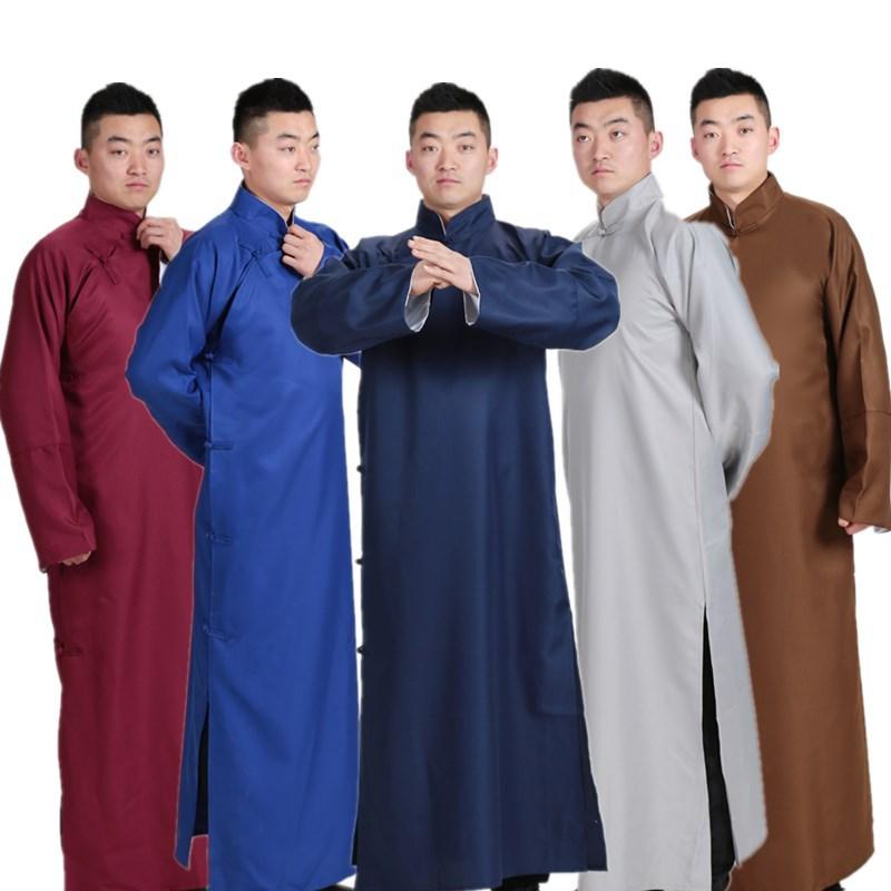 ロングコート 男性用 中国風 馬褂 演出服 ダンス衣装 青年向け ポリエステル混紡 免アイロン加工 グレー ブラウン ブラック ブルー ワ..