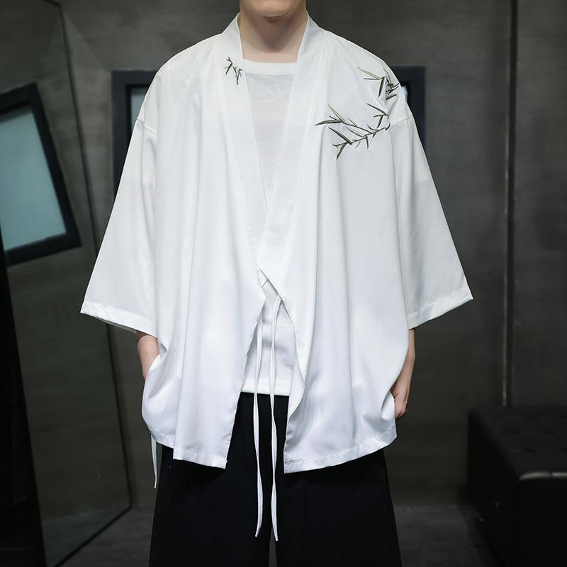 中山装 メンズ 中華風 外套 竹刺繍 中袖 開襟 ロング丈 ウール調 ウッデン ブラック ホワイト 秋冬 通勤 フォーマル 暖か スタンドカラー ボタン ロングコート クラシック スタイル