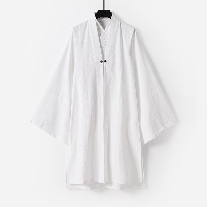 道袍 男性用 居士服 禅服 茶道服 養生服 禅修服 練功服 ゆったり 綿混紡 トップス ロングガウン ロングベスト 日常着 通勤用 部屋着 青年向け 白色 グレー ブラック ブルー ゆったりシルエット 明線仕上げ 梭織 春夏 秋冬 通年