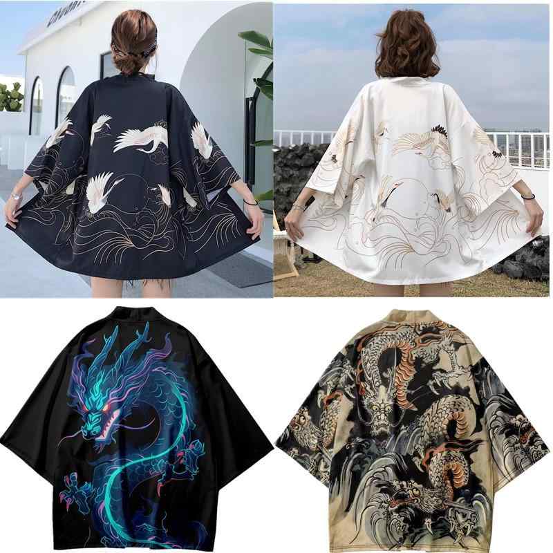 和服 羽織 ユニセックス 民族風 浮世絵 3Dプリント 開襟 ロングコート 龍柄 虎柄 狼柄 仙鶴柄 魚躍龍門柄 バラ柄 武士猫柄 海浪柄 鬼滅風 柄 ポリエステル 軽量 夏用 ゆったり大サイズ 印花デザイン 切り替え インパクトプリント ファッション