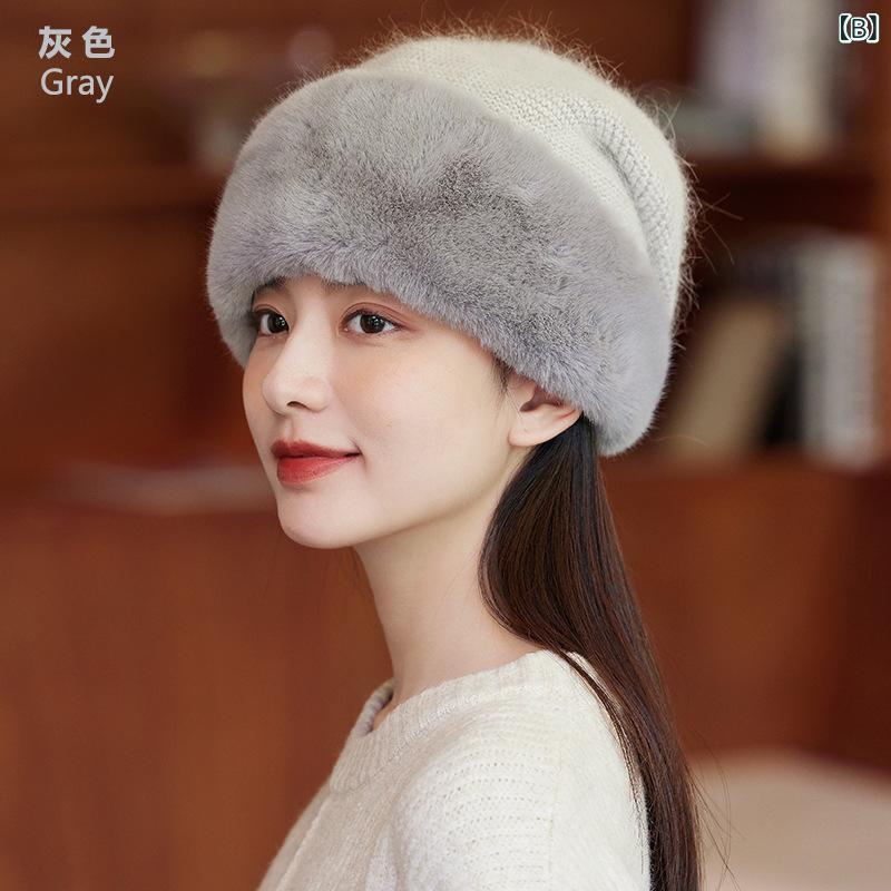 ニット帽 ウール風 女性用 秋冬 暖か 防風 耳当て付き かわいい 甘め 韓国風 丸頂 ...