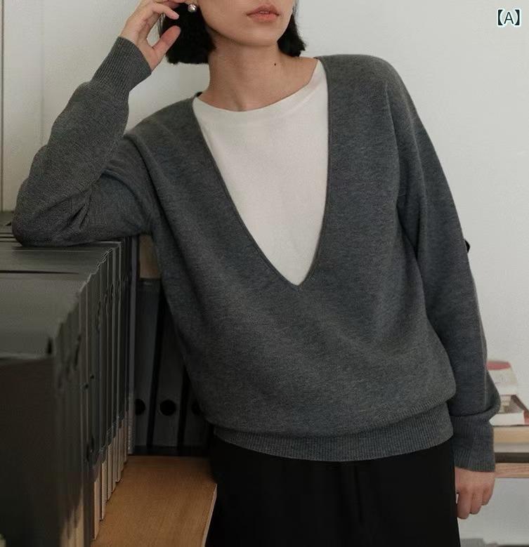 ニット セーター レディース 秋冬 長袖 丸首 切り替え デザイン 偽ツーピース ワイ...