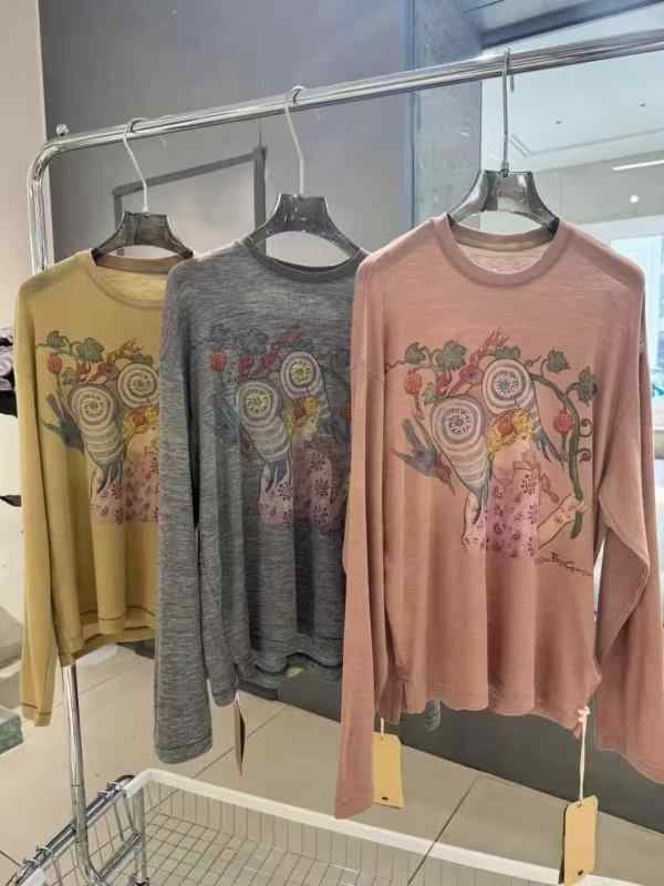 Tシャツ メンズ 長袖 綿 羊毛混紡 動物柄 プリント ゆったりシルエット 丸首 ミドル丈 防紫外線 通勤用 気質 カジュアル 黄色 ピンク グレー 春夏 接触冷感 吸湿速乾 軽量 伸縮性 高級感