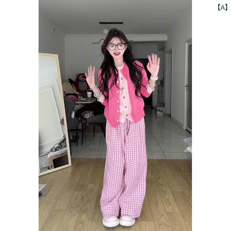 ・主な素材: 腈纶・カテゴリ: 毛衣・組み合わせ: 単品・袖型: 普通袖・ネックライン: 丸首・袖丈: 長袖・着丈: 普通(50cm＜着丈≤65cm)・カラー展開: ピンクフェイクツーピース,チェックカジュアルパンツ・サイズ展開: S,M,L,XL・スタイル: 通勤