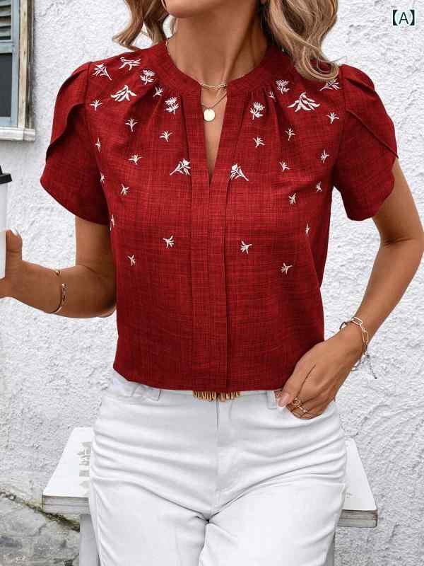 レディース トップス 半高領 短袖 肩プレーツ プリーツ プルオーバー 無地 プリント シャツ Tシャツ 女性用 ポリエステル 吸湿速乾 伸縮性 中長丈 酒红色 緑 ブラック ネイビー ベージュ 春夏 ストリート カジュアル 普段使い 軽量 ゆったり ビ