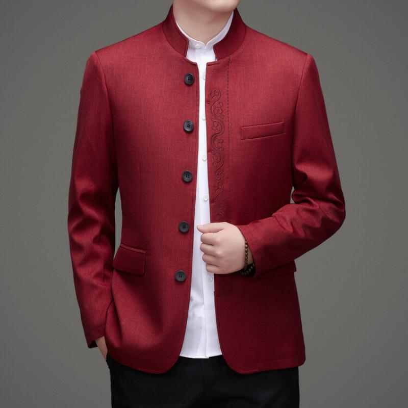 其它 - メンズ 中山服 立領 秋冬 ジャケット コート 唐装 礼服 外套 灰色 赤色 紺色 ポリエステル 伸縮性 ファッション 都市スタイル 普段使い