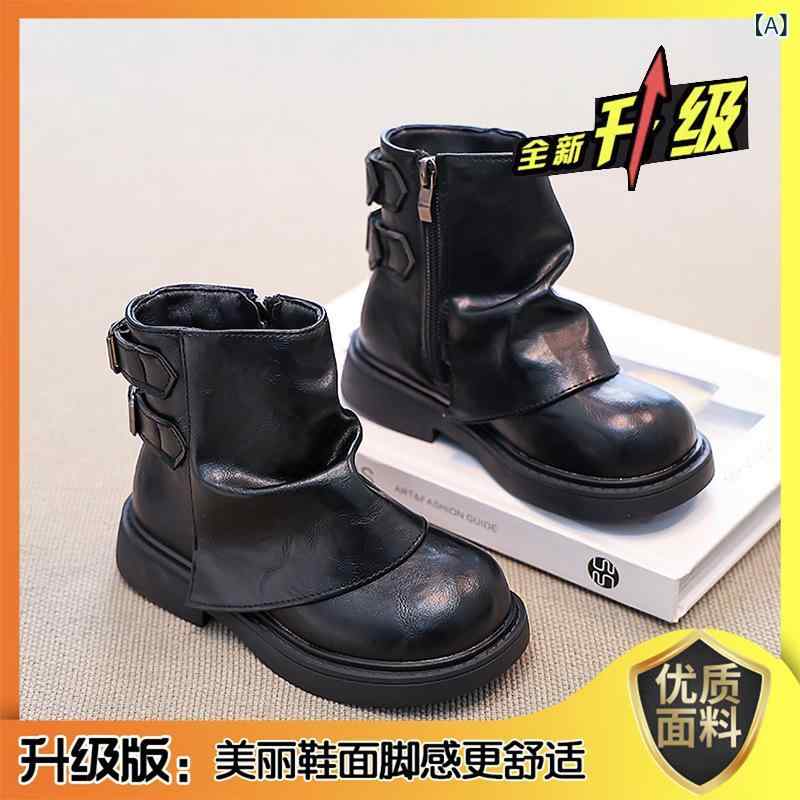 女児 靴 キッズ 女の子 秋冬 英倫風 馬丁靴 保暖 加氷 靴 防水 軽量 暖か 漆皮 ラ...