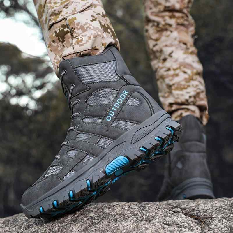 Men'S Shoes - メンズ シューズ 登山靴 ハイカット ブーツ 騎士靴 ラバーソール ラウンドトゥ グレー ブラック グリーン 春 トレッキング ハイキング アウトドア 普段使い 粗いヒール ステッチ カラーブロック クリエイティブ トレンド ミッドウェイト スプリング