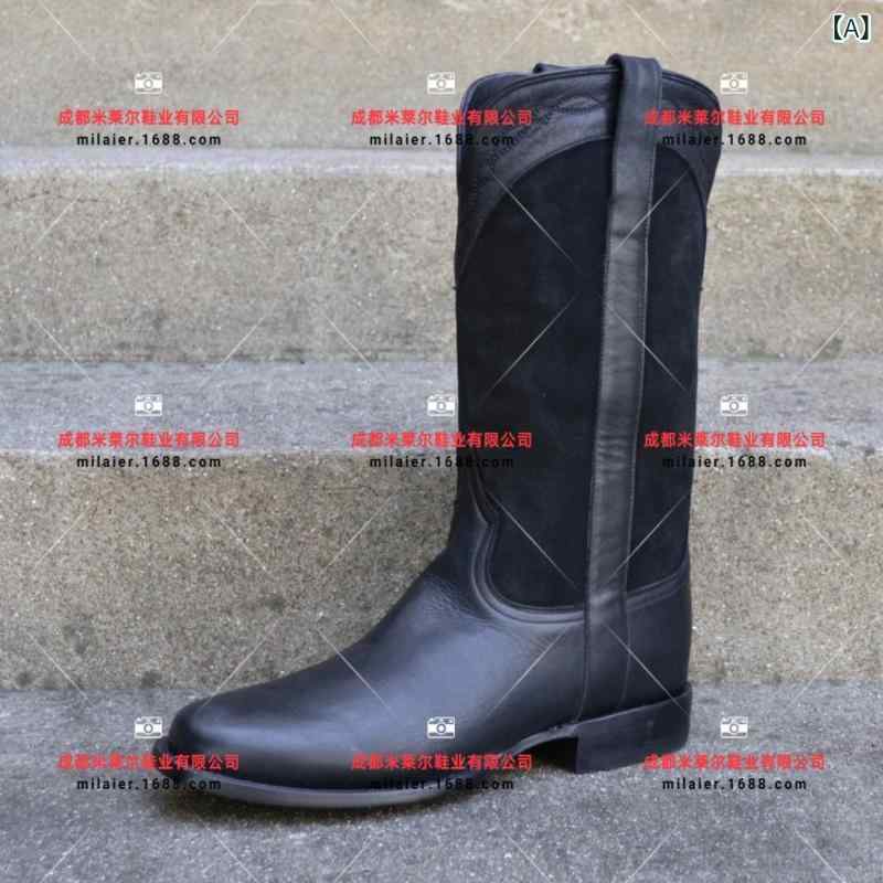 メンズ ブーツ 騎士靴 男性用 秋 秋冬 方頭 粗跟 高筒 低ヒール 1-3cm ブラック ブラウン ダークブラウン 革調 PU素材 車縫線 ステッチ 粘着底 欧米風 復古 騎士風 男性靴 秋用 ロングブーツ 騎手スタイル 騎士風ブーツ 革調 合成皮革