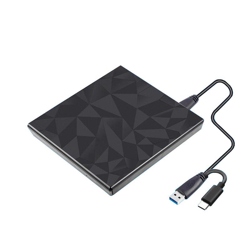USB外付けDVDドライブ 刻録機 モバイルノートPC用 光ディスクドライブ CD対応 ダイヤモンドパターン ブラック 2MBキャッシュ USB3.0インターフェース トレイ式 読み込み速度CD24X DVD8X 書き込み速度CD24X DVD8X 軽量