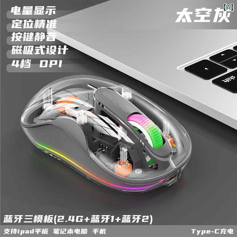ワイヤレスマウス 静音 透明 タイプC充電 ブルートゥース マルチモード デスクトップ ノートPC 対応 人間工学設計 2400dpi 軽量 76g 四向ローラー 解像度可変 10m操作距離 光電式 3ボタン USBインターフェース 2.4GHz伝送 ス