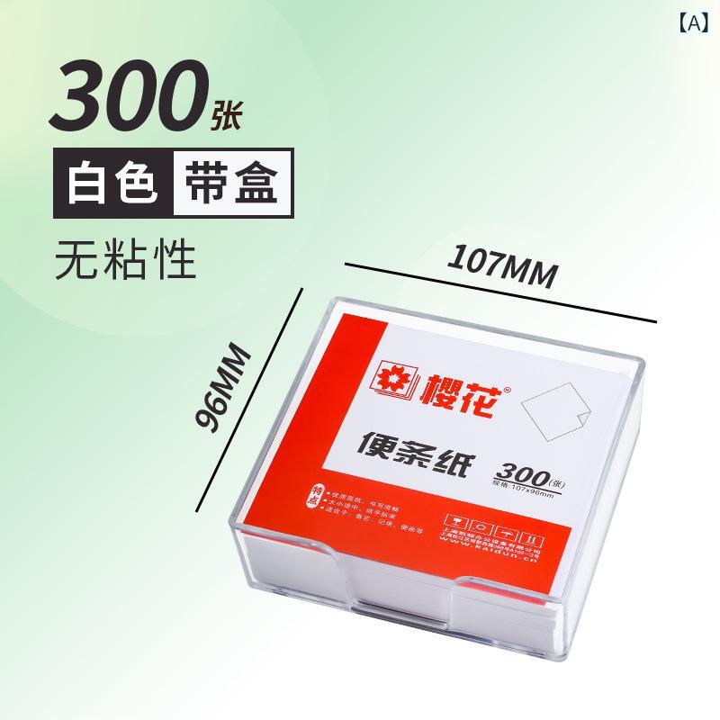 Label Paper - メモ帳 桜花柄 便条紙 透明プラスチックケース 引き出し式 メモ用紙 付箋風 300枚入り デスク整理 かわいいデザイン ピンク系 アイボリー 普段使い 軽量 再生紙