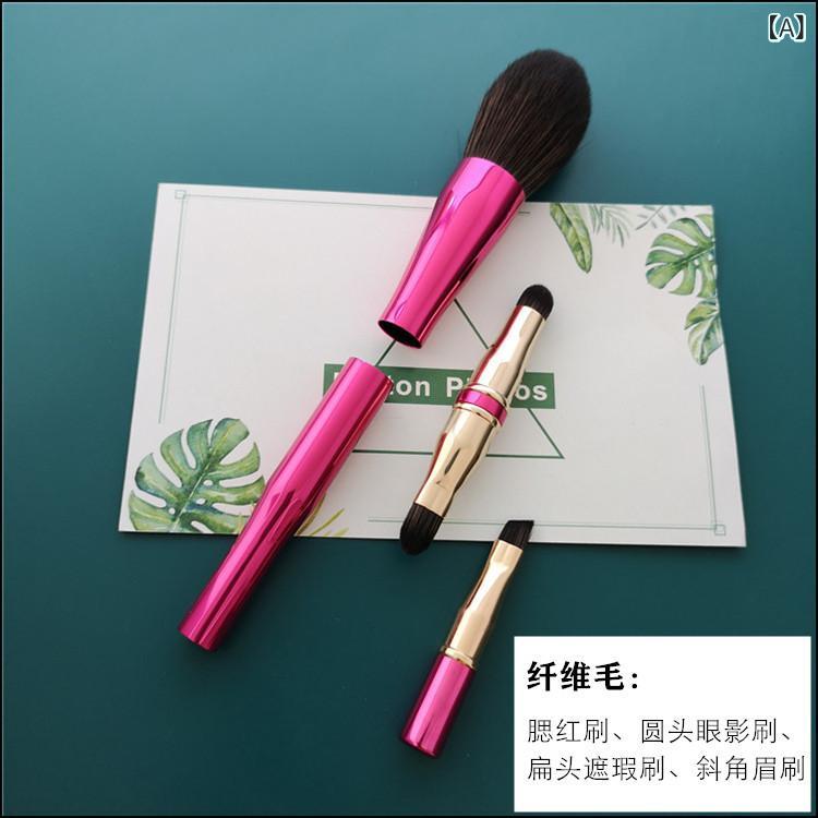 メイクブラシ 散粉ブラシ ファンデーションブラシ 多機能メイクブラシセット 腮红ブラシ 定妆ブラシ 人造繊維毛 金属柄 長柄 ブラック 赤 ローズ ピンク ミックス毛 軽量 滑らかな肌触り メイクアップツール 化粧用品
