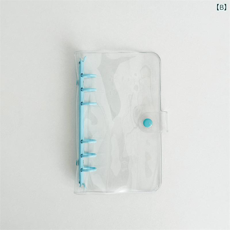 ノートカバー PVC透明 手帳ケース かわいい 少女心 活頁ノート 本冊 交換可能内頁 ノートブック 日韓スタイル ピンク ブルー イエロー パープル 天藍 クライン藍 フラッシュパウダー 80G原木パルプ紙 軽量 耐久性 透明素材 通学用 普段使い デ