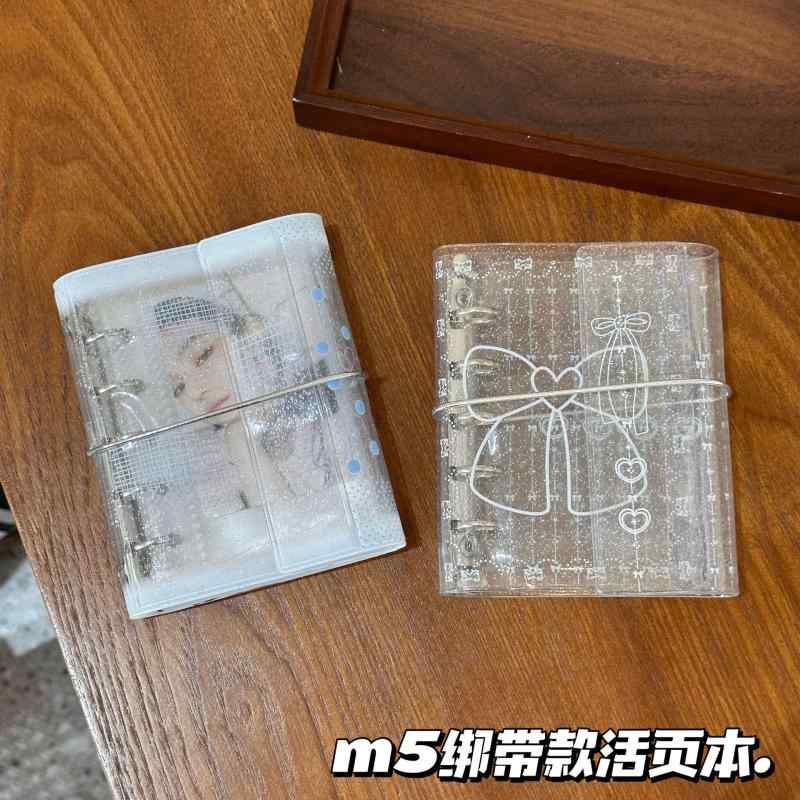 乐天商城 - 手帳 ノート アルバム 蝶結び 装飾 透明 ビニールカバー バインダー タイプ 10cm ポケット サイズ 交換 コア ブルー ドット ラブリー ホワイト リボン デザイン 日記 本 手書き メモ カード 収納 紙 内側 ノート ページ かわいい ギフト