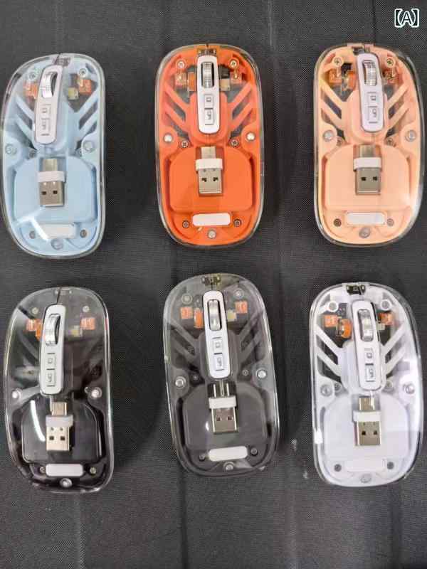 ワイヤレスマウス 静音 透明 3モード ゲーム用 ノートパソコン デスクトップ 接続 軽量 人間工学設計 1600dpi 5ボタン USB 2.4GHz 10m操作 光電式 四方向スクロール 充電式 グレー ブルー ホワイト オレンジ ピンク グリーン