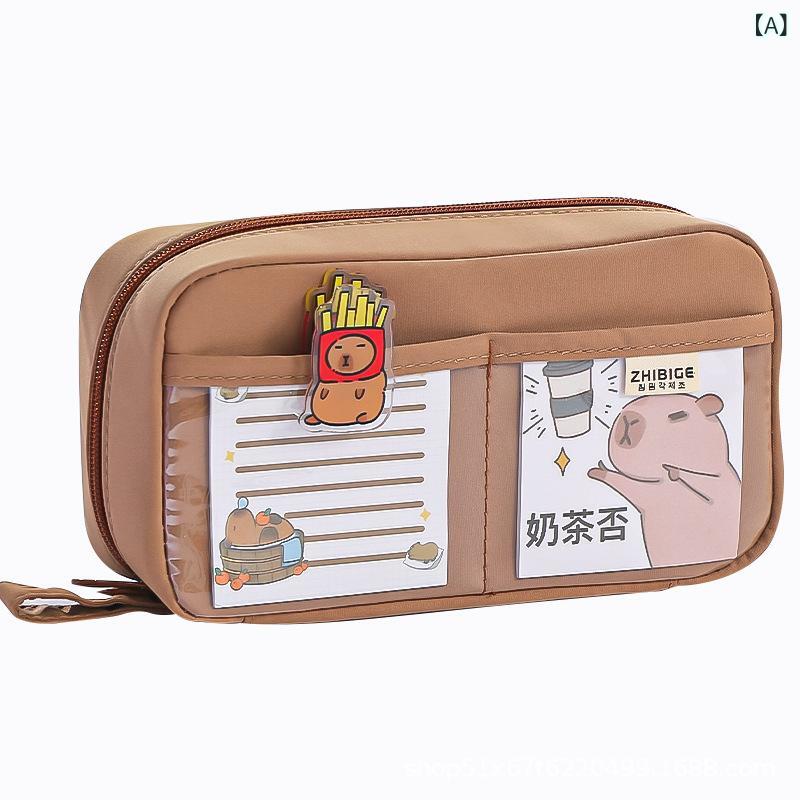 Other - 文具 ペンケース 子供用 かわいい キャピバラ デザイン 透明 帆布素材 軽量 収納 ポーチ キッズ 学生 鞄 セット ブラウン ベージュ ユニセックス 韓国風