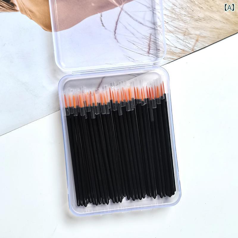 メイクブラシ セット 眼線 唇線 眉毛 コンシーラー ネイル ニット毛 ポータブル プラスチックハンドル 軽量 9cm 100本 ボックスパック イエロー ホワイト メイクアップ ツール コスメ ブラシ メイク キット ビューティー グッズ 化粧筆 セッ