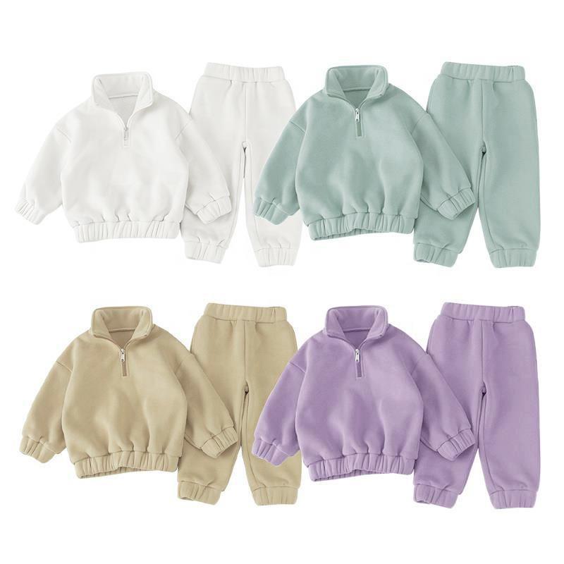 キッズ服 男の子 女の子 秋冬 上下セット ハーフジップ スタンドカラー トレーナー 裏起毛 保温 快適 韓国風