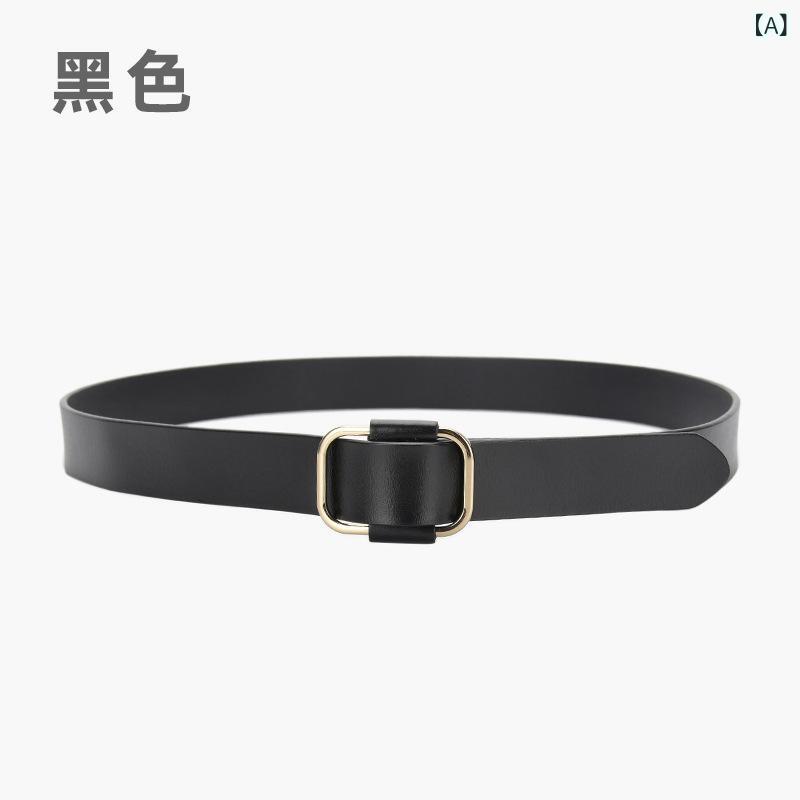 レディース 腰帯 真皮 ベルト 針扣 合金バックル 牛皮 二層皮 幾何 デザイン 黒 赤 紺 緑 ピンク ベージュ イエロー 水色 キャメル 茶 カーキ 幅3cm 長さ105cm シンプル 百搭 ファッション 通勤 普段使い 軽量 耐久性