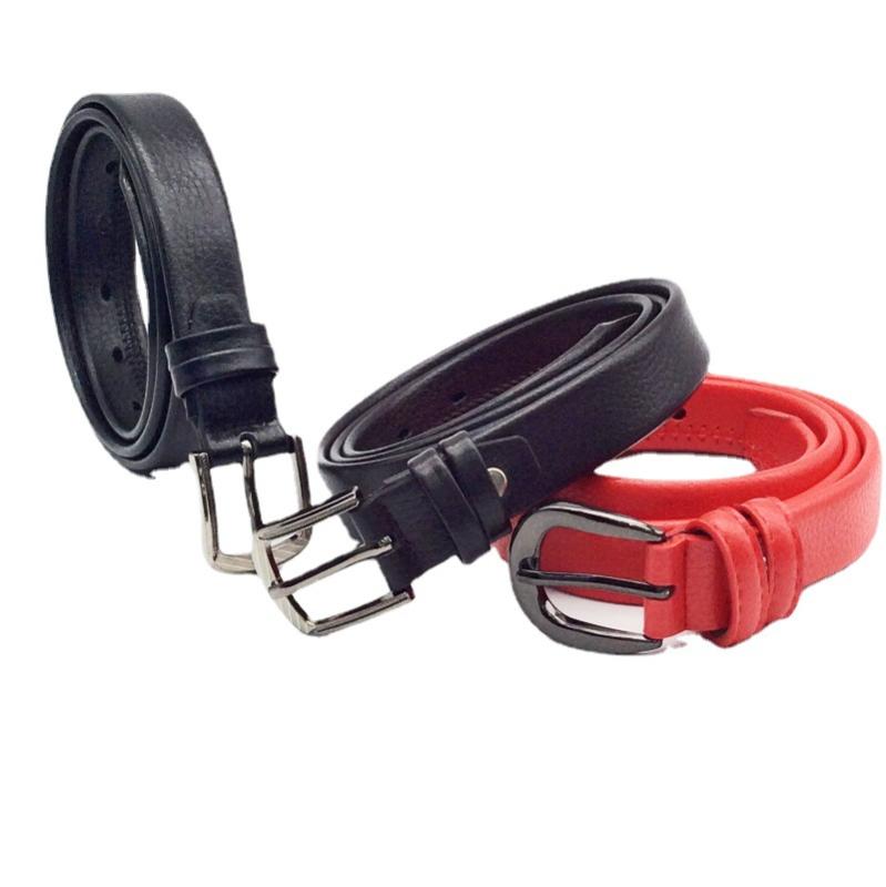 レディース ベルト ファッション ビジネス 通勤用 シンプル 注胶加工 包縁 ピン バックル 合金 バックル 牛革風 素材 赤 ブラック ブラ..