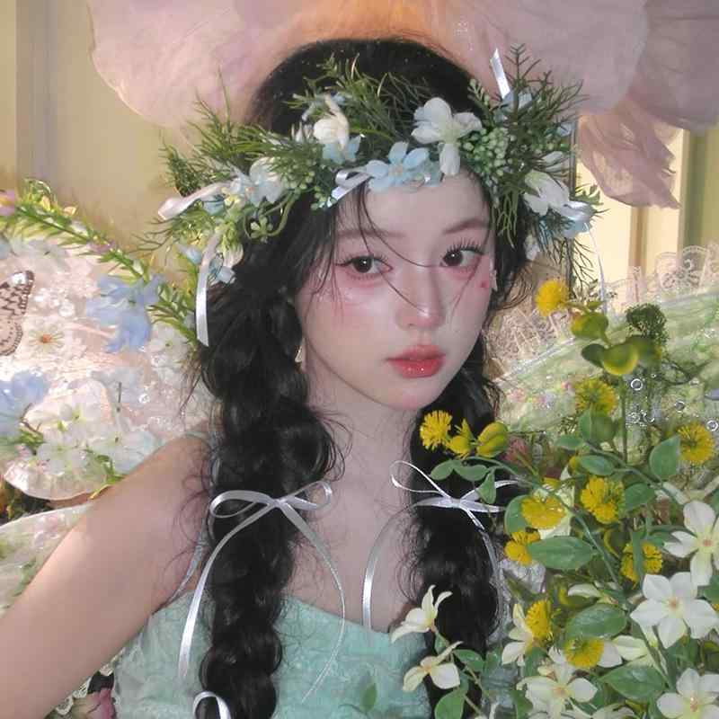 Rakuten - ヘアアクセサリー 女性用 森ガール 花冠 ヘアバンド 頭飾 かわいい 花柄 ブルー リアルフラワー 春 軽量 布地 手作り 頭 かわいい 花 手作り かわいい 花柄 春 軽量 布地
