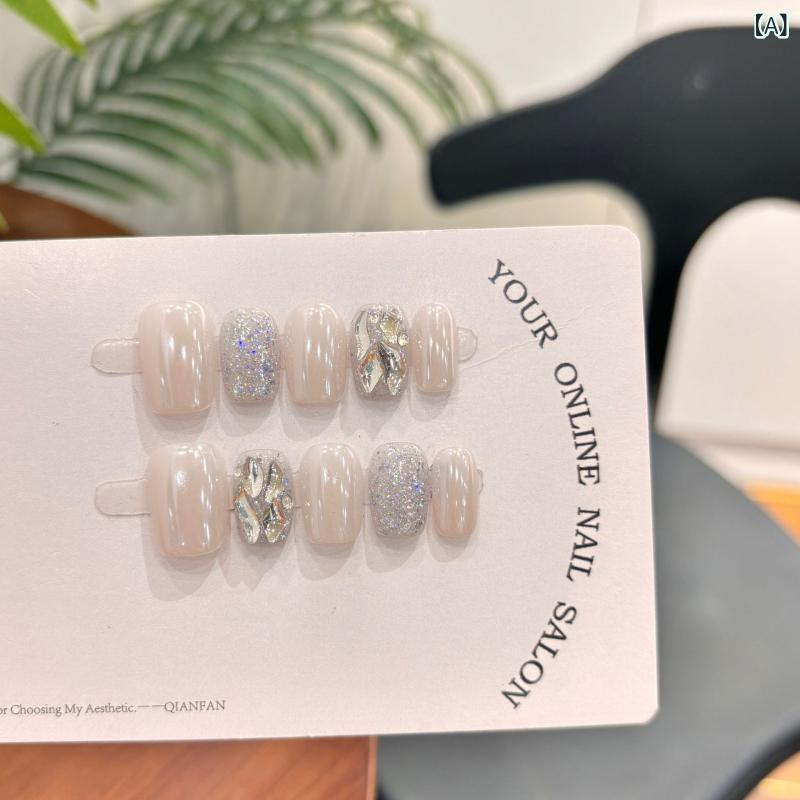 ネイルチップ 女性用 珍珠白 フルダイヤモンド 猫眼 手作り 着脱式 短方形 かわいい 甘い セクシー 超薄無痕 爆闪 アイス透け 小清新 シンプル 高級感 インスタ風 チークネイル ピュアデザイン オーロラネイル スター柄 軽量 輝き 透明感 指先美し