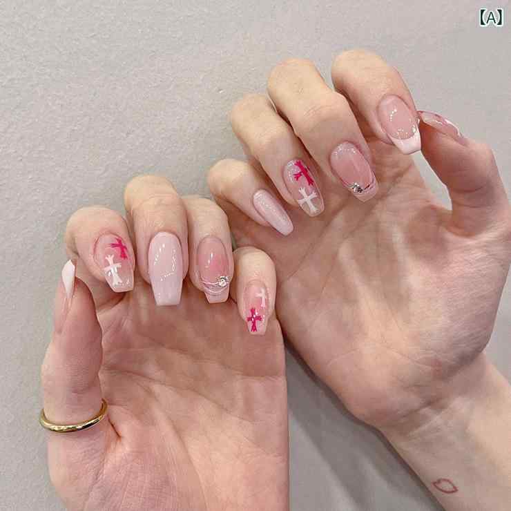 レディース ネイルチップ 人工爪 フレンチネイル ローズ柄 かわいい 指先美白 超薄型 無痕 軽量 軽奢風 インスピレーション ピンク系 短梯形 中長梯形 指輪風 ハンドケア 日常使い 女性向け