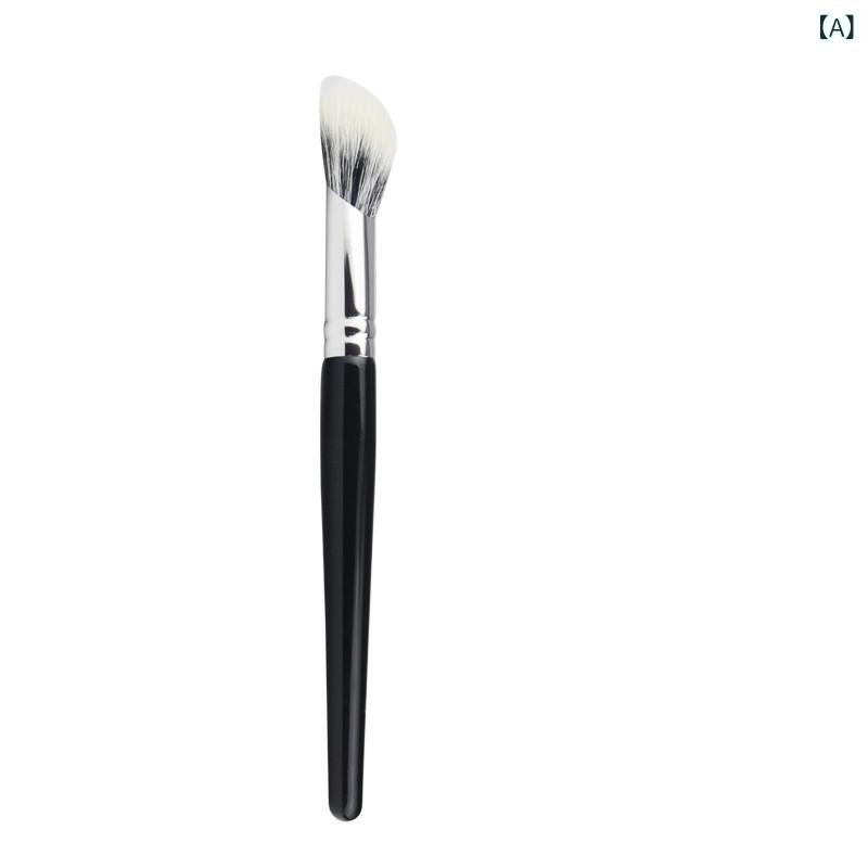 メイクブラシ 腮红ブラシ ハイライトブラシ 羊毛素材 細光鋭羊毛 指先用 柔らかブラシ ぼかし効果 修容ブラシ 定妆ブラシ 雰囲気ブラシ 長柄木製ハンドル 軽量設計 ナチュラルメイク用 肌馴染み良い 25mm毛長 180mm総長