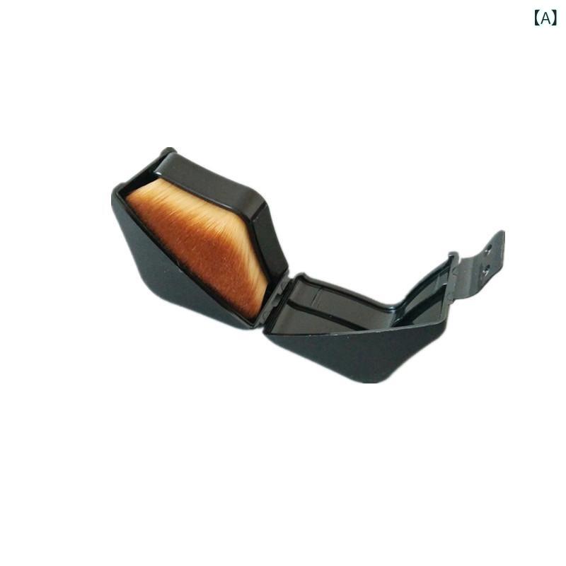 メイクブラシ 粉底液用 フラットヘッド 大型 ニーロン毛 人造繊維 波紋シルク ブラック ポータブル 軽量 コンパクト メイクアップ ファンデーション ブラシ 持ち運び 簡単メイク