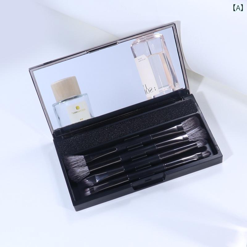 メイクブラシ セット アイシャドウ ダブルヘッド 4本 便携 旅行用 ケース付き 鏡付き 人造繊維 プラスチックハンドル コンパクト メイクアップ ツール メイクセット 化粧筆 アイメイク ブラシ ポータブル ケース ミラー 付き 軽量 持ち運びやすい