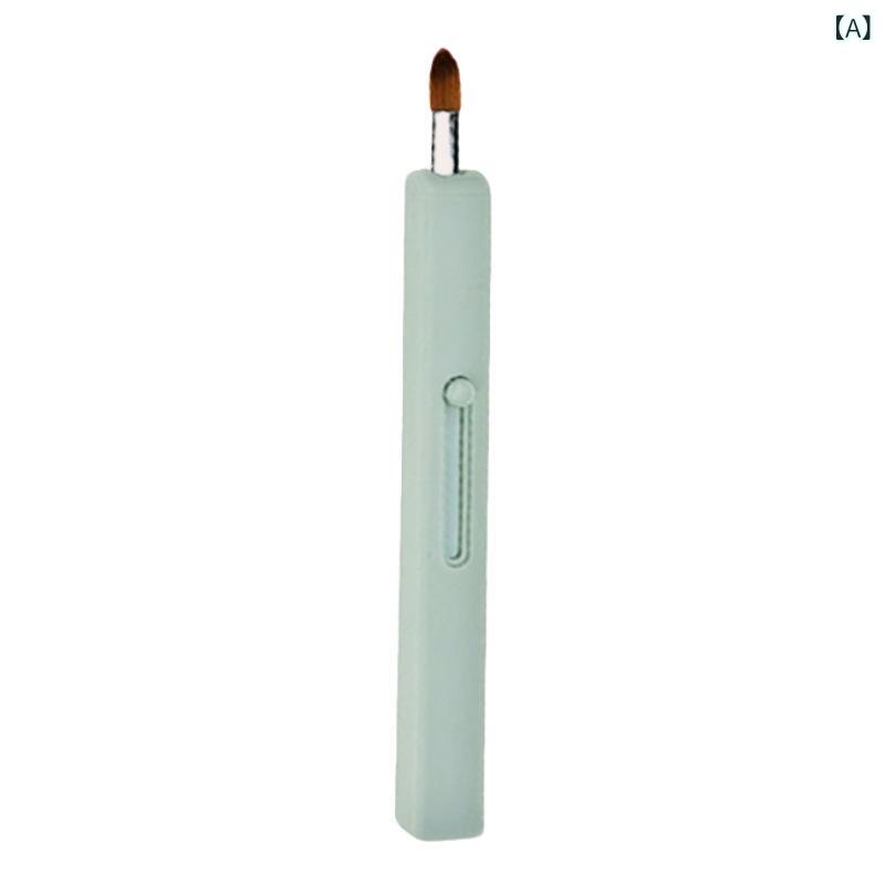 唇メイクブラシ 伸縮式 口紅用 衛生ポータブル 柔軟ブラシ毛 自動封口 落ちない毛 コンパクト リップブラシ 人造繊維 プラスチックハンドル 緑系 ピンク系 ベージュ系 メイクアップ コスメツール 日常使い 軽量 メイク初心者向け
