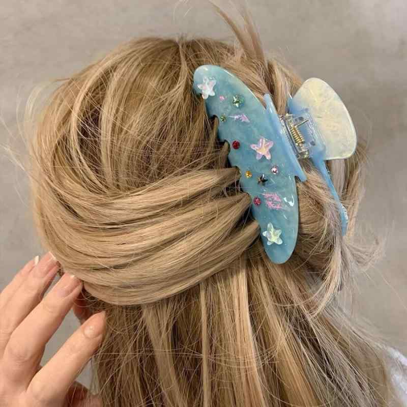 ・カテゴリ: ヘアアクセサリー・スタイル: 復古風、清新甜美・素材: 水钻・カラー展開: ブルー・加工: 電鍍・タイプ: 醋酸抓夹