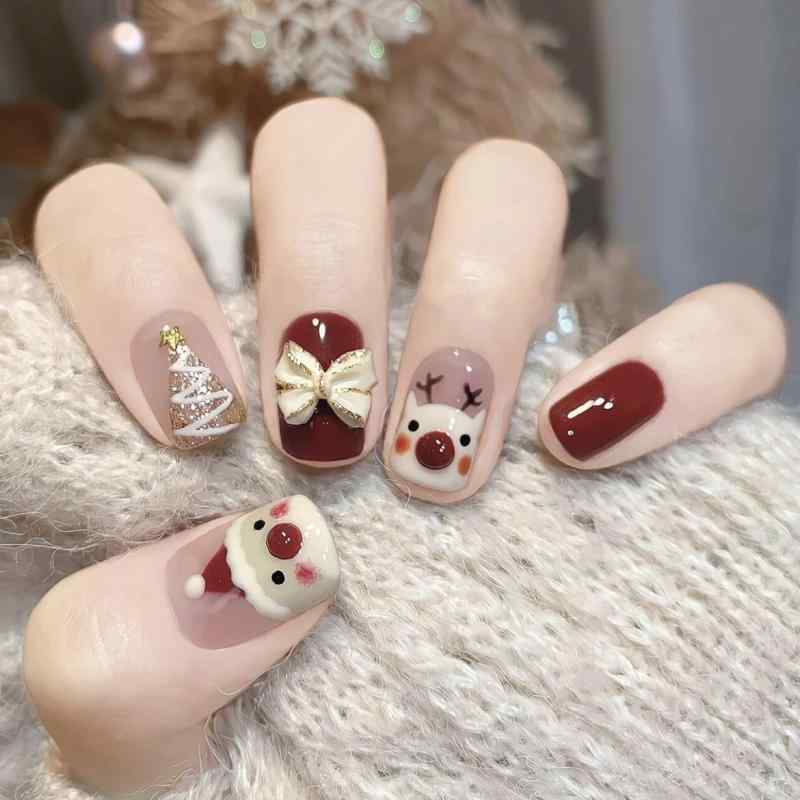 美甲 ステッカー 冬 クリスマス 猫眼 デザイン 手作り 光硬化 穿戴式 貼り付け ホワイト 気質 かわいい 甘め 中国風 フレンチ 超薄 無痕 爆闪 シンプル 純欲 短款 長款 ハート 星 女性用 指先 アクセサリー ファッション ネイルアート 季節限