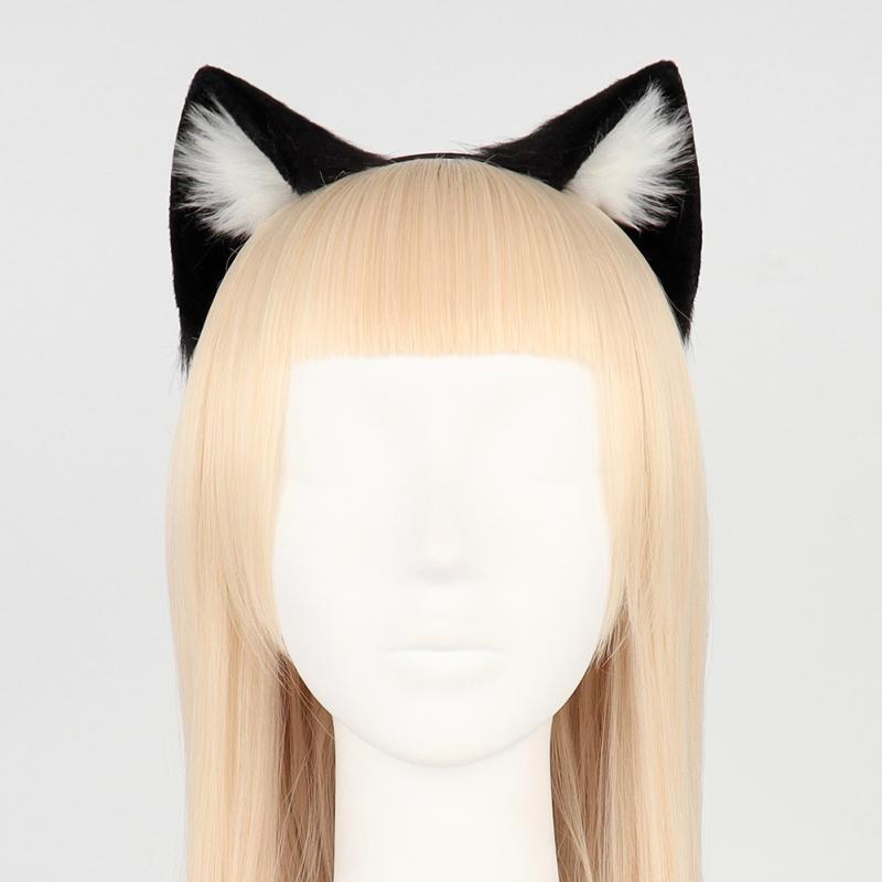 ヘアアクセサリー 男女兼用 猫耳ヘアバンド 手作り コスプレ ロリータ風 動物モチーフ かわいい ピンク グレー ブラック ブラウン ブルー グリーン ホワイト 秋冬 通年使用 軽量 ポリエステル オリジナルデザイン