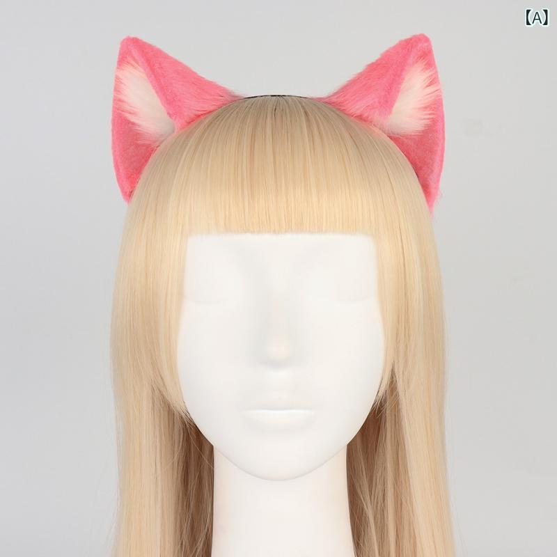 ヘアアクセサリー 男女兼用 猫耳ヘアバンド 手作り コスプレ ロリータ風 動物モチーフ かわいい ピンク グレー ブラック ブラウン ブルー グリーン ホワイト 秋冬 通年使用 軽量 ポリエステル オリジナルデザイン 2