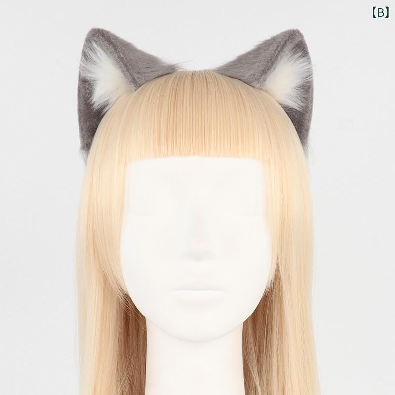 ヘアアクセサリー 男女兼用 猫耳ヘアバンド 手作り コスプレ ロリータ風 動物モチーフ かわいい ピンク グレー ブラック ブラウン ブルー グリーン ホワイト 秋冬 通年使用 軽量 ポリエステル オリジナルデザイン 3