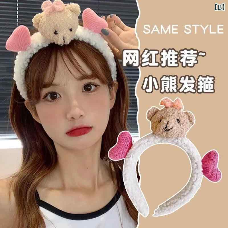 ヘアアクセサリー 女性用 秋冬 かわいい 毛布 ぬいぐるみ 小熊 ハート デザイン ヘ...