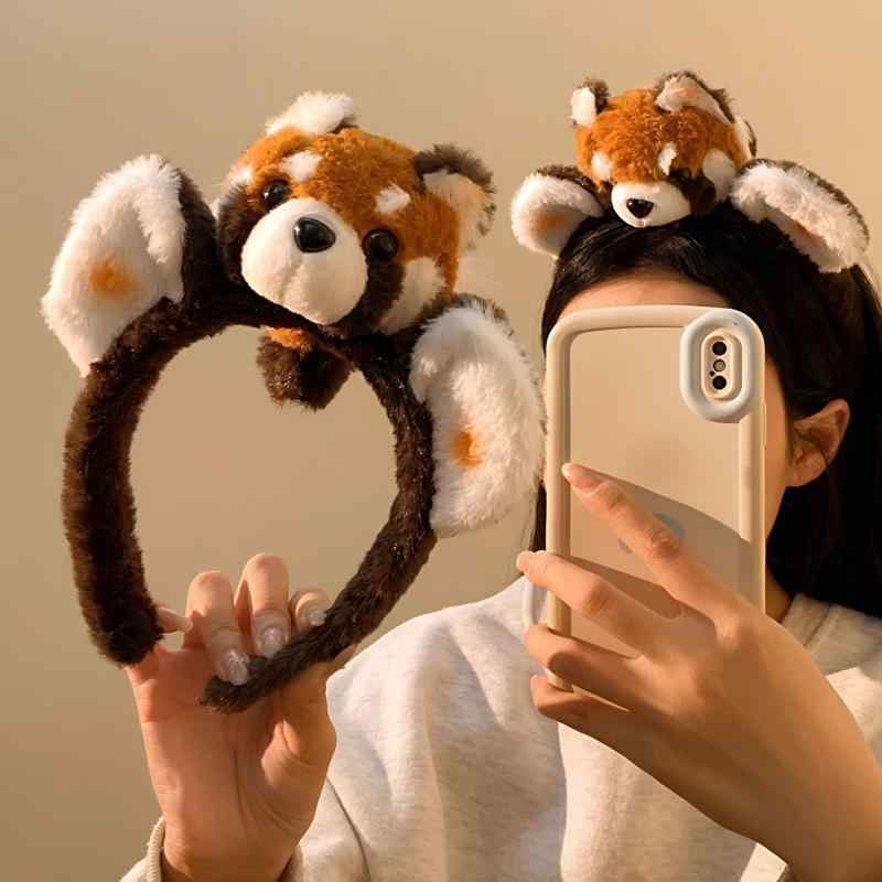 ヘアアクセサリー ユニセックス かわいい浣熊 ヘアバンド クリエイティブ カード かわいい動物 ヘアピン 毛布 ぬいぐるみ クマ 動物園 洗顔 写真撮影 ユニーク 個性 夏 手作り 腈纶素材 軽量 柔らかい コットン風 ピンク系 グレー系 ブラック系 ハ